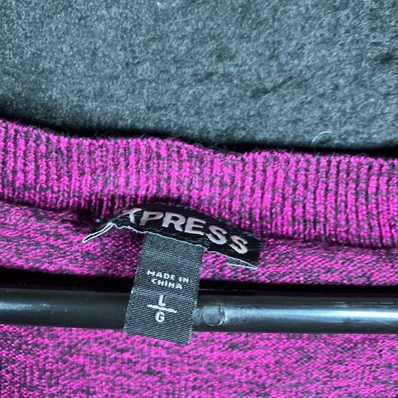 Express Womens Sweater Purple Black Oversized 3/4 Sleeve Knit Tunic Stretch L - Picture 6 of 12